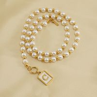 Stainless Steel 18K Gold Plated Elegant French Style Pearl Plating Inlay Letter Shell Pendant Necklace main image 3
