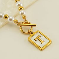 Stainless Steel 18K Gold Plated Elegant French Style Pearl Plating Inlay Letter Shell Pendant Necklace sku image 20