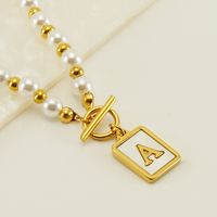 Stainless Steel 18K Gold Plated Elegant French Style Pearl Plating Inlay Letter Shell Pendant Necklace sku image 1