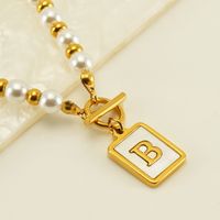 Stainless Steel 18K Gold Plated Elegant French Style Pearl Plating Inlay Letter Shell Pendant Necklace sku image 2