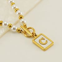 Stainless Steel 18K Gold Plated Elegant French Style Pearl Plating Inlay Letter Shell Pendant Necklace sku image 3