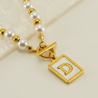 Stainless Steel 18K Gold Plated Elegant French Style Pearl Plating Inlay Letter Shell Pendant Necklace sku image 4