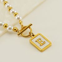Stainless Steel 18K Gold Plated Elegant French Style Pearl Plating Inlay Letter Shell Pendant Necklace sku image 5