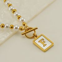 Stainless Steel 18K Gold Plated Elegant French Style Pearl Plating Inlay Letter Shell Pendant Necklace sku image 6