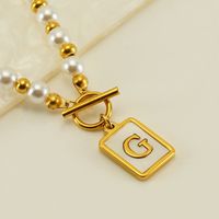 Stainless Steel 18K Gold Plated Elegant French Style Pearl Plating Inlay Letter Shell Pendant Necklace sku image 7