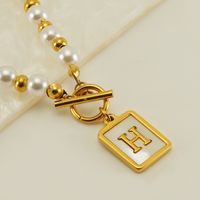 Stainless Steel 18K Gold Plated Elegant French Style Pearl Plating Inlay Letter Shell Pendant Necklace sku image 8