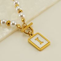 Stainless Steel 18K Gold Plated Elegant French Style Pearl Plating Inlay Letter Shell Pendant Necklace sku image 9