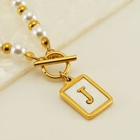 Stainless Steel 18K Gold Plated Elegant French Style Pearl Plating Inlay Letter Shell Pendant Necklace sku image 10