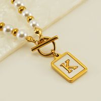 Stainless Steel 18K Gold Plated Elegant French Style Pearl Plating Inlay Letter Shell Pendant Necklace sku image 11