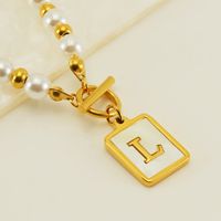 Stainless Steel 18K Gold Plated Elegant French Style Pearl Plating Inlay Letter Shell Pendant Necklace sku image 12