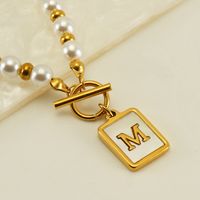 Stainless Steel 18K Gold Plated Elegant French Style Pearl Plating Inlay Letter Shell Pendant Necklace sku image 13
