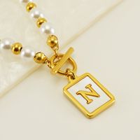 Stainless Steel 18K Gold Plated Elegant French Style Pearl Plating Inlay Letter Shell Pendant Necklace sku image 14