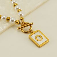 Stainless Steel 18K Gold Plated Elegant French Style Pearl Plating Inlay Letter Shell Pendant Necklace sku image 15