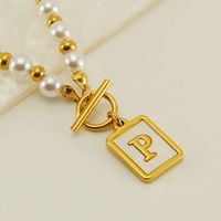 Stainless Steel 18K Gold Plated Elegant French Style Pearl Plating Inlay Letter Shell Pendant Necklace sku image 16