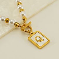Stainless Steel 18K Gold Plated Elegant French Style Pearl Plating Inlay Letter Shell Pendant Necklace sku image 17