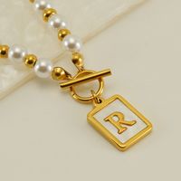 Stainless Steel 18K Gold Plated Elegant French Style Pearl Plating Inlay Letter Shell Pendant Necklace sku image 18