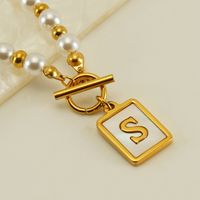 Stainless Steel 18K Gold Plated Elegant French Style Pearl Plating Inlay Letter Shell Pendant Necklace sku image 19