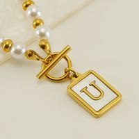 Stainless Steel 18K Gold Plated Elegant French Style Pearl Plating Inlay Letter Shell Pendant Necklace sku image 21