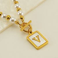 Stainless Steel 18K Gold Plated Elegant French Style Pearl Plating Inlay Letter Shell Pendant Necklace sku image 22