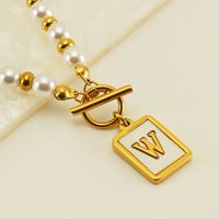 Stainless Steel 18K Gold Plated Elegant French Style Pearl Plating Inlay Letter Shell Pendant Necklace sku image 23