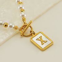 Stainless Steel 18K Gold Plated Elegant French Style Pearl Plating Inlay Letter Shell Pendant Necklace sku image 24