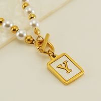 Stainless Steel 18K Gold Plated Elegant French Style Pearl Plating Inlay Letter Shell Pendant Necklace sku image 25