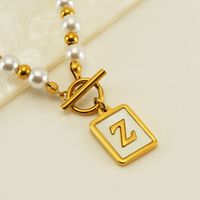 Stainless Steel 18K Gold Plated Elegant French Style Pearl Plating Inlay Letter Shell Pendant Necklace sku image 26