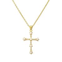 Modern Style Cross Letter Devil's Eye Copper Gold Plated Pearl Zircon Pendant Necklace In Bulk sku image 3