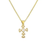Casual Simple Style Cross Copper Gold Plated Pearl Zircon Pendant Necklace In Bulk main image 2