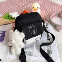 Mujeres Pequeña Lienzo Animal Bloque De Color Básico Estilo Preppy Cuadrado Cremallera Bolsa De Hombro Bolsa De Lona Bolso Bandolera sku image 5