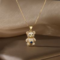 Casual Cute Little Bear Copper Gold Plated Zircon Pendant Necklace In Bulk main image 6