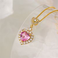 Ig Style Sweet Heart Shape Copper Plating Inlay Zircon Gold Plated Pendant Necklace main image 1