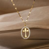 Casual Simple Style Cross Tree Stainless Steel Copper Plating Hollow Out Inlay Zircon Gold Plated Pendant Necklace main image 1