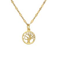 Casual Simple Style Cross Tree Stainless Steel Copper Plating Hollow Out Inlay Zircon Gold Plated Pendant Necklace main image 7