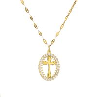 Casual Simple Style Cross Tree Stainless Steel Copper Plating Hollow Out Inlay Zircon Gold Plated Pendant Necklace main image 4