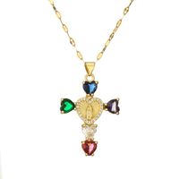 Simple Style Commute Human Cross Heart Shape Stainless Steel Copper Plating Inlay Zircon Gold Plated Pendant Necklace sku image 5