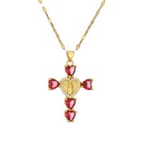 Simple Style Commute Human Cross Heart Shape Stainless Steel Copper Plating Inlay Zircon Gold Plated Pendant Necklace sku image 4