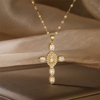 Simple Style Commute Human Cross Stainless Steel Copper Plating Inlay Zircon Gold Plated Pendant Necklace main image 7