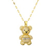 Cartoon Style Cute Little Bear Stainless Steel Copper Plating Inlay Zircon Gold Plated Pendant Necklace main image 4