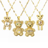Cartoon Style Cute Little Bear Stainless Steel Copper Plating Inlay Zircon Gold Plated Pendant Necklace main image 1