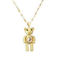 Cartoon Style Cute Little Bear Stainless Steel Copper Plating Inlay Zircon Gold Plated Pendant Necklace main image 3