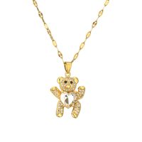 Cartoon Style Cute Little Bear Stainless Steel Copper Plating Inlay Zircon Gold Plated Pendant Necklace main image 2