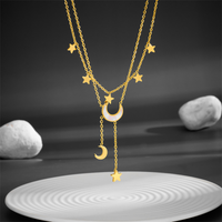 Titanium Steel 18K Gold Plated Casual Simple Style Plating Inlay Star Moon Acrylic Layered Necklaces sku image 1