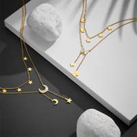Titanium Steel 18K Gold Plated Casual Simple Style Plating Inlay Star Moon Acrylic Layered Necklaces main image 1