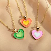 Cute Simple Style Heart Shape Copper Enamel Plating Pendant Necklace main image 3