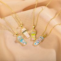 Casual Funny Slippers Eye Copper Enamel Plating Zircon Gold Plated Pendant Necklace main image 1