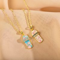 Casual Funny Slippers Eye Copper Enamel Plating Zircon Gold Plated Pendant Necklace main image 7