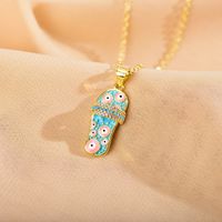 Casual Funny Slippers Eye Copper Enamel Plating Zircon Gold Plated Pendant Necklace main image 6