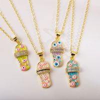 Casual Funny Slippers Eye Copper Enamel Plating Zircon Gold Plated Pendant Necklace main image 5