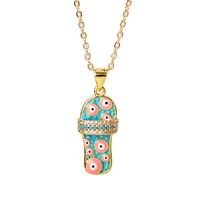 Casual Funny Slippers Eye Copper Enamel Plating Zircon Gold Plated Pendant Necklace main image 2